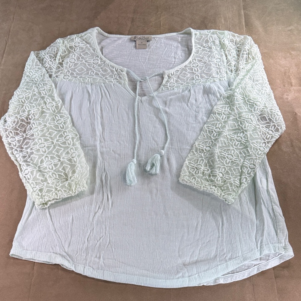 Lucky Brand Mint Green Lace Sleeve Blouse